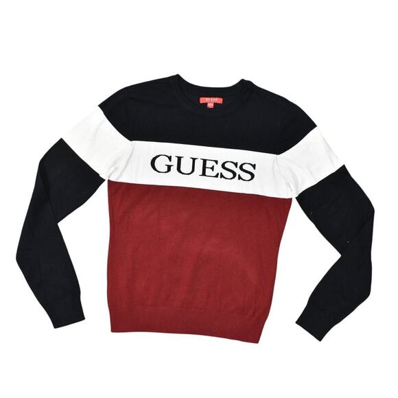 GUESS Red Crew Neck Pullover Sweater Cotton Blend XL Women Long Sleeve - Picture 1 of 7